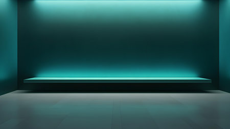 Empty geometrical room in teal colors with beautiful lighting. Futuristic Background for Product Presentation.の素材
