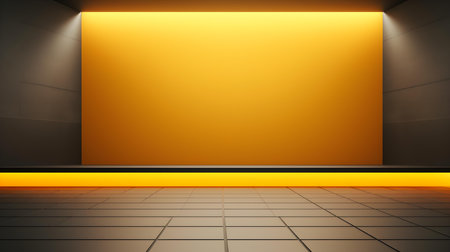 Empty geometrical Room in Yellow Colors with beautiful Lighting. Futuristic Background for Product Presentation.の素材