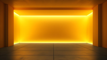 Empty geometrical Room in Yellow Colors with beautiful Lighting. Futuristic Background for Product Presentation.の素材