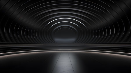 Futuristic Room in Anthracite Colors with beautiful Lighting. Stunning Background for Product Presentation.の素材