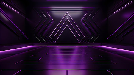 Futuristic Room in Dark Purple Colors with beautiful Lighting. Stunning Background for Product Presentation.の素材