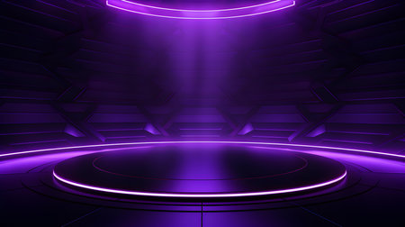 Futuristic Room in Dark Purple Colors with beautiful Lighting. Stunning Background for Product Presentation.の素材