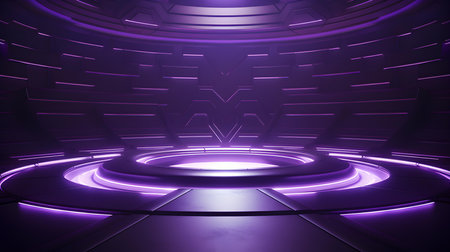 Futuristic Room in Dark Purple Colors with beautiful Lighting. Stunning Background for Product Presentation.の素材