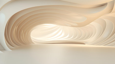 Futuristic Room in Ivory Colors with beautiful Lighting. Stunning Background for Product Presentation.の素材