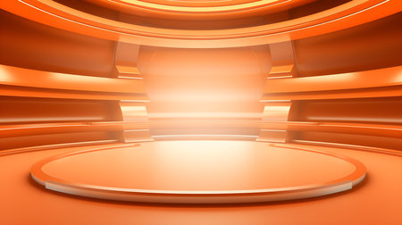 Futuristic Room in Light Orange Colors with beautiful Lighting. Stunning Background for Product Presentation.の素材
