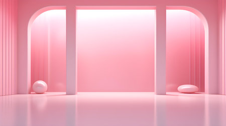 Futuristic Room in Light Pink Colors with beautiful Lighting. Stunning Background for Product Presentation.の素材