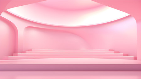 Futuristic Room in Light Pink Colors with beautiful Lighting. Stunning Background for Product Presentation.の素材
