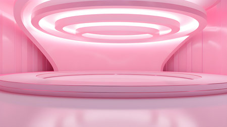 Futuristic Room in Pink Colors with Beautiful Lighting. Stunning Background for Product Presentation.の素材