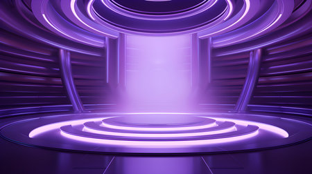 Futuristic Room in Purple Colors with Beautiful Lighting. Stunning Background for Product Presentation.の素材