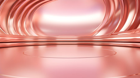 Futuristic Room in Rose Gold Colors with Beautiful Lighting. Stunning Background for Product Presentation.の素材