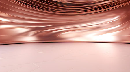 Futuristic Room in Rose Gold Colors with Beautiful Lighting. Stunning Background for Product Presentation.の素材