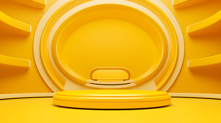 Futuristic Room in Yellow Colors with Beautiful Lighting. Stunning Background for Product Presentation.の素材