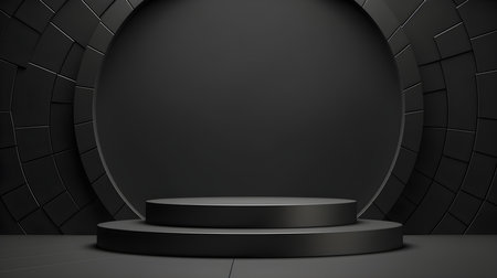 Anthracite Room with an Empty Podium. Amazing background for product presentation.の素材