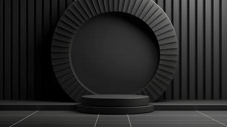 Anthracite Room with an Empty Podium. Amazing background for product presentation.の素材
