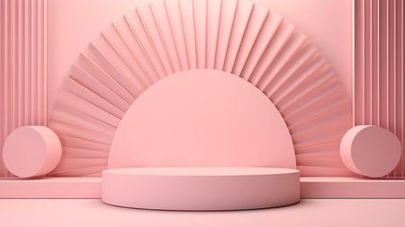 Blush Room with an Empty Podium. Amazing background for product presentation.の素材