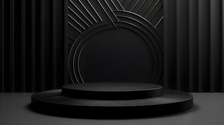 Black Room with an Empty Podium. Amazing background for product presentation.の素材