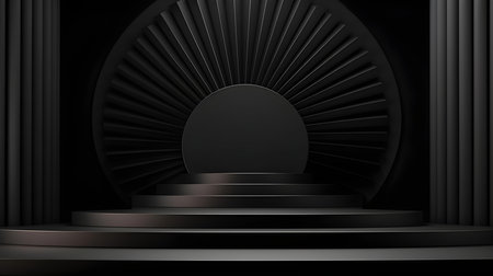 Black Room with an Empty Podium. Amazing background for product presentation.の素材