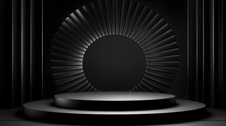Black Room with an Empty Podium. Amazing background for product presentation.の素材