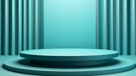 Cyan Room with an Empty Podium. Amazing background for product presentation.の素材