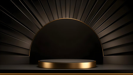 Dark Gold Room with an Empty Podium. Amazing background for product presentation.の素材