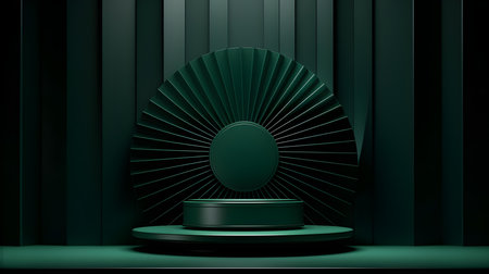Dark Green Room with an Empty Podium. Amazing background for product presentation.の素材