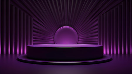 Dark Purple Room with an Empty Podium. Amazing background for product presentation.の素材