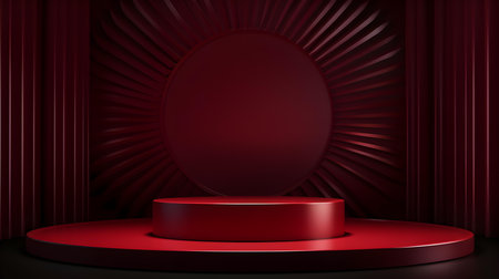 Dark Red Room with an Empty Podium. Amazing background for product presentation.の素材