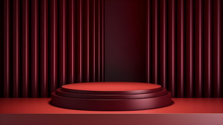 Dark Red Room with an Empty Podium. Amazing background for product presentation.の素材