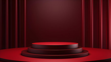 Dark Red Room with an Empty Podium. Amazing background for product presentation.の素材