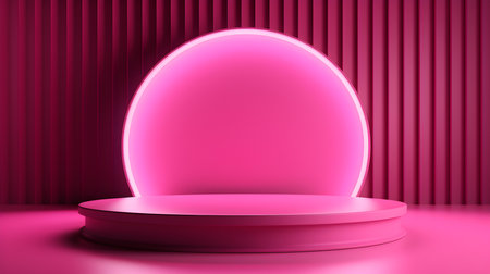 Fuchsia Room with an Empty Podium. Amazing background for product presentation.の素材
