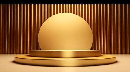 Gold Room with an Empty Podium. Amazing background for product presentation.の素材