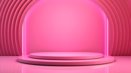 Hot Pink Room with an Empty Podium. Amazing background for product presentation.の素材