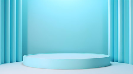 Light Blue Room with an Empty Podium. Amazing background for product presentation.の素材