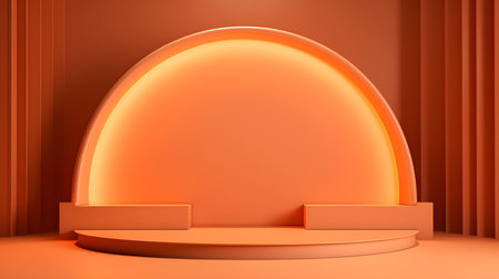 Light Orange Room with an Empty Podium. Amazing background for product presentation.の素材