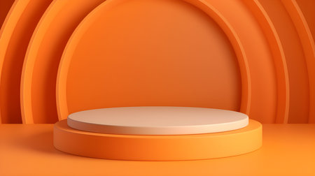 Light Orange Room with an Empty Podium. Amazing background for product presentation.の素材