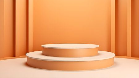 Light Orange Room with an Empty Podium. Amazing background for product presentation.の素材