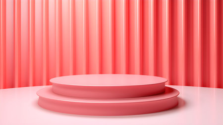 Light Red Room with an Empty Podium. Amazing background for product presentation.の素材
