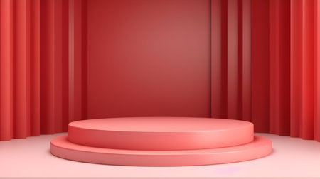 Light Red Room with an Empty Podium. Amazing background for product presentation.の素材
