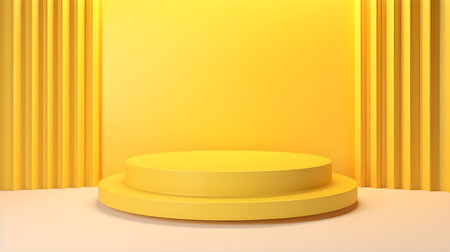Light Yellow Room with an Empty Podium. Amazing background for product presentation.の素材