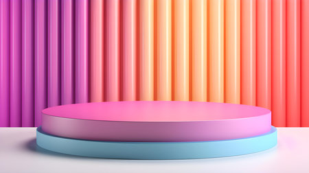 Multicolor Room with an Empty Podium. Amazing background for product presentation.の素材