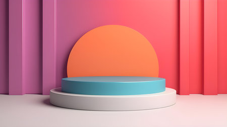 Multicolor Room with an Empty Podium. Amazing background for product presentation.の素材