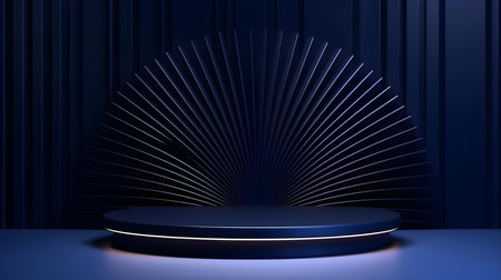 Navy Blue Room with an Empty Podium. Amazing background for product presentation.の素材