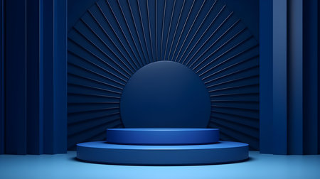 Navy Blue Room with an Empty Podium. Amazing background for product presentation.の素材