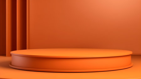 Orange Room with an Empty Podium. Amazing background for product presentation.の素材