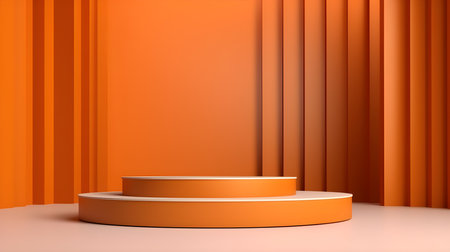 Orange Room with an Empty Podium. Amazing background for product presentation.の素材