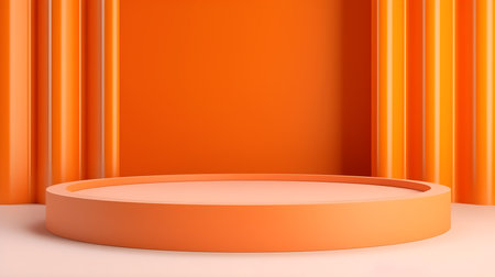 Orange Room with an Empty Podium. Amazing background for product presentation.の素材