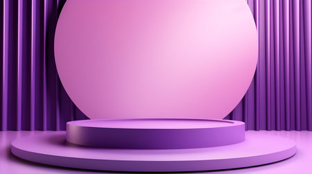 Purple Room with an Empty Podium. Amazing background for product presentation.の素材