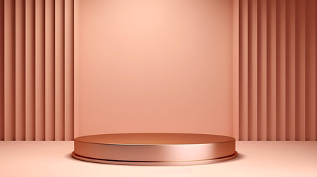 Rose Gold Room with an Empty Podium. Amazing background for product presentation.の素材