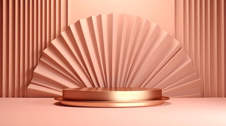 Rose Gold Room with an Empty Podium. Amazing background for product presentation.の素材