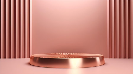 Rose Gold Room with an Empty Podium. Amazing background for product presentation.の素材